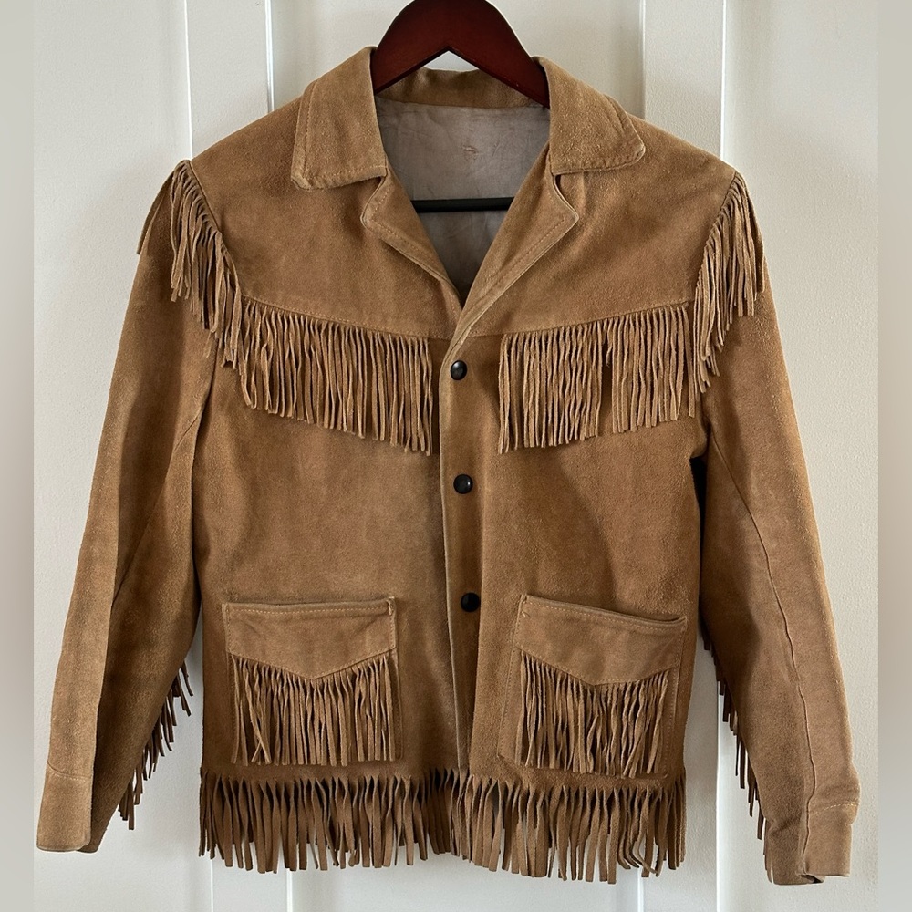 Vintage western fringe brown suede leather jacket size small